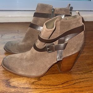 Ivanka Trump Brown Suede Heeled Leather Buckle Ankle Booties